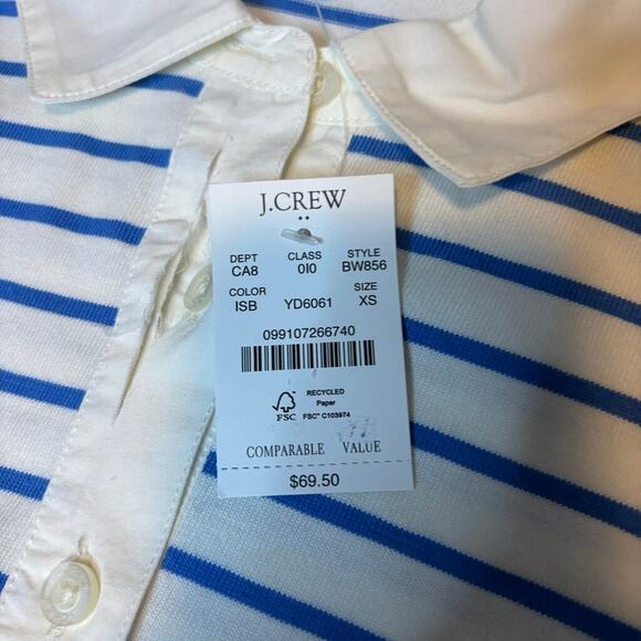 J.Crew XS Ivory Blue Stripe Collared Long Sleeve Polo Cotton Knit Top - Picture 6 of 6